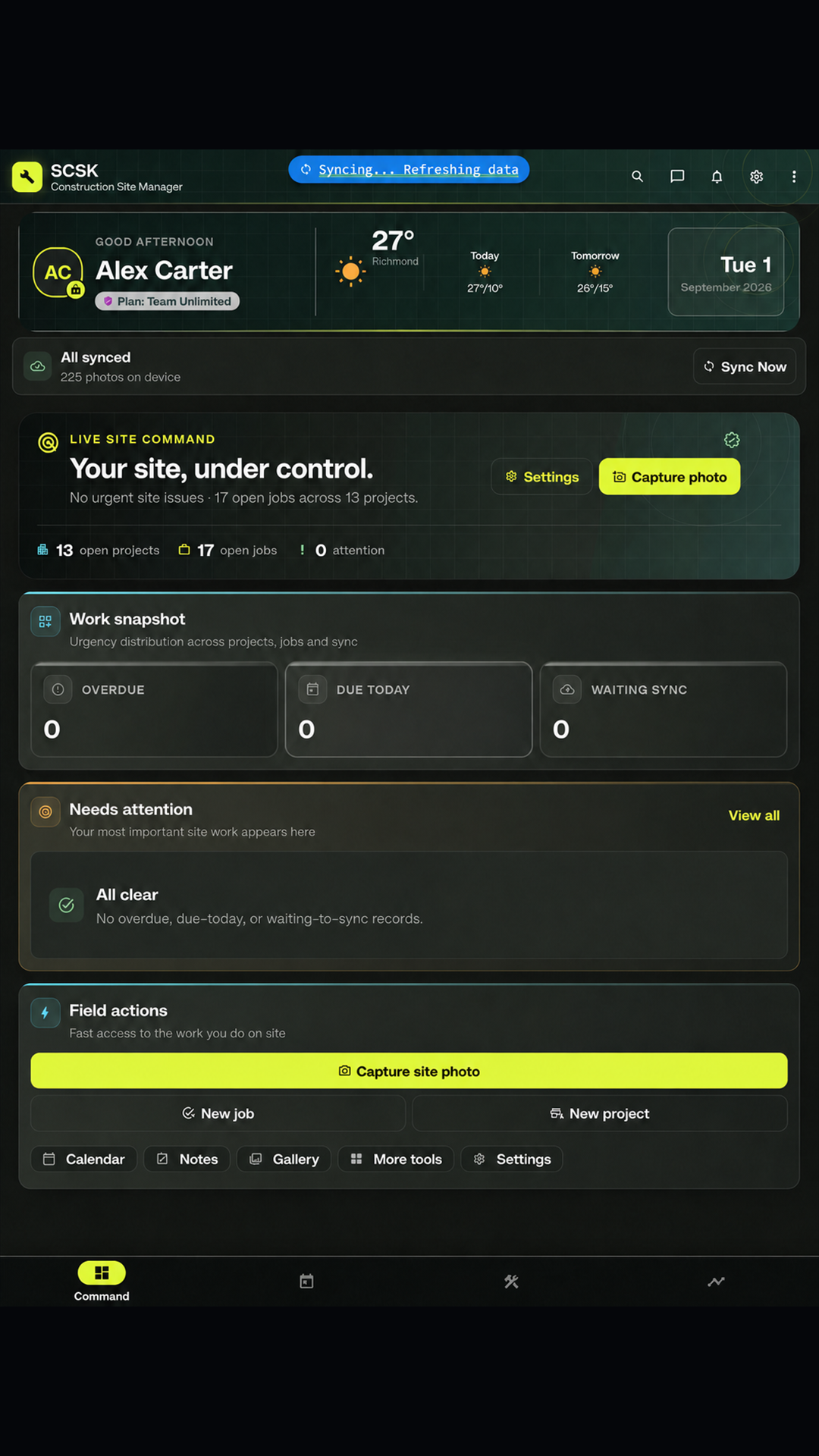 SCSK live site command dashboard in the current interface