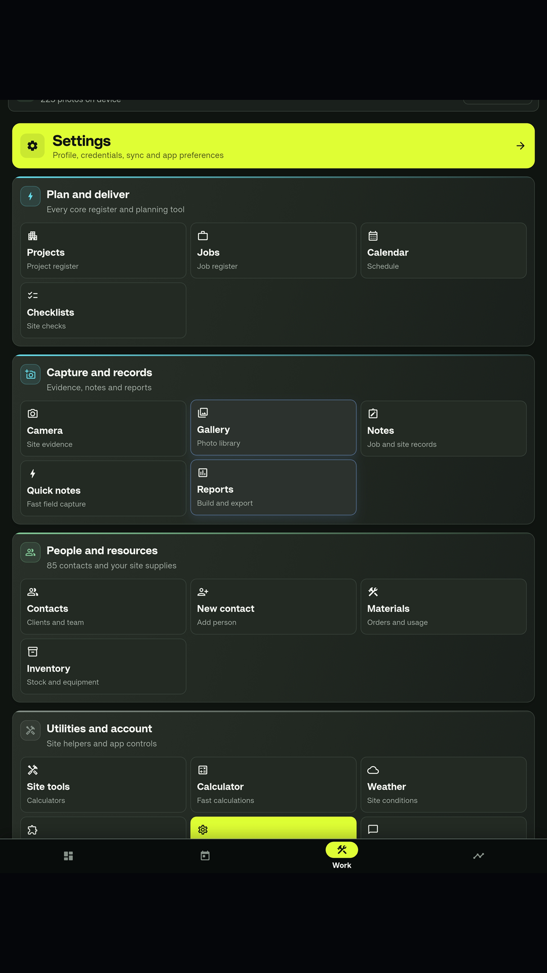 Work tools and settings in the current SCSK interface
